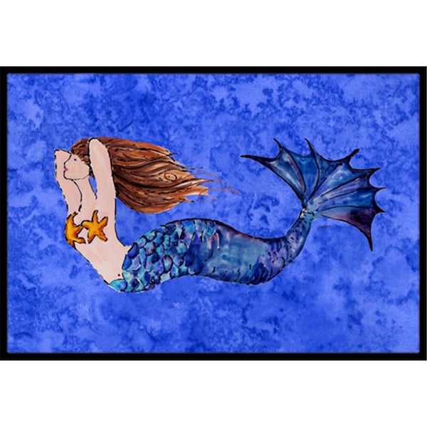 Carolines Treasures Brunette Mermaid On Blue Indoor and Outdoor Mat- 24 x 36 in. 8725JMAT - main